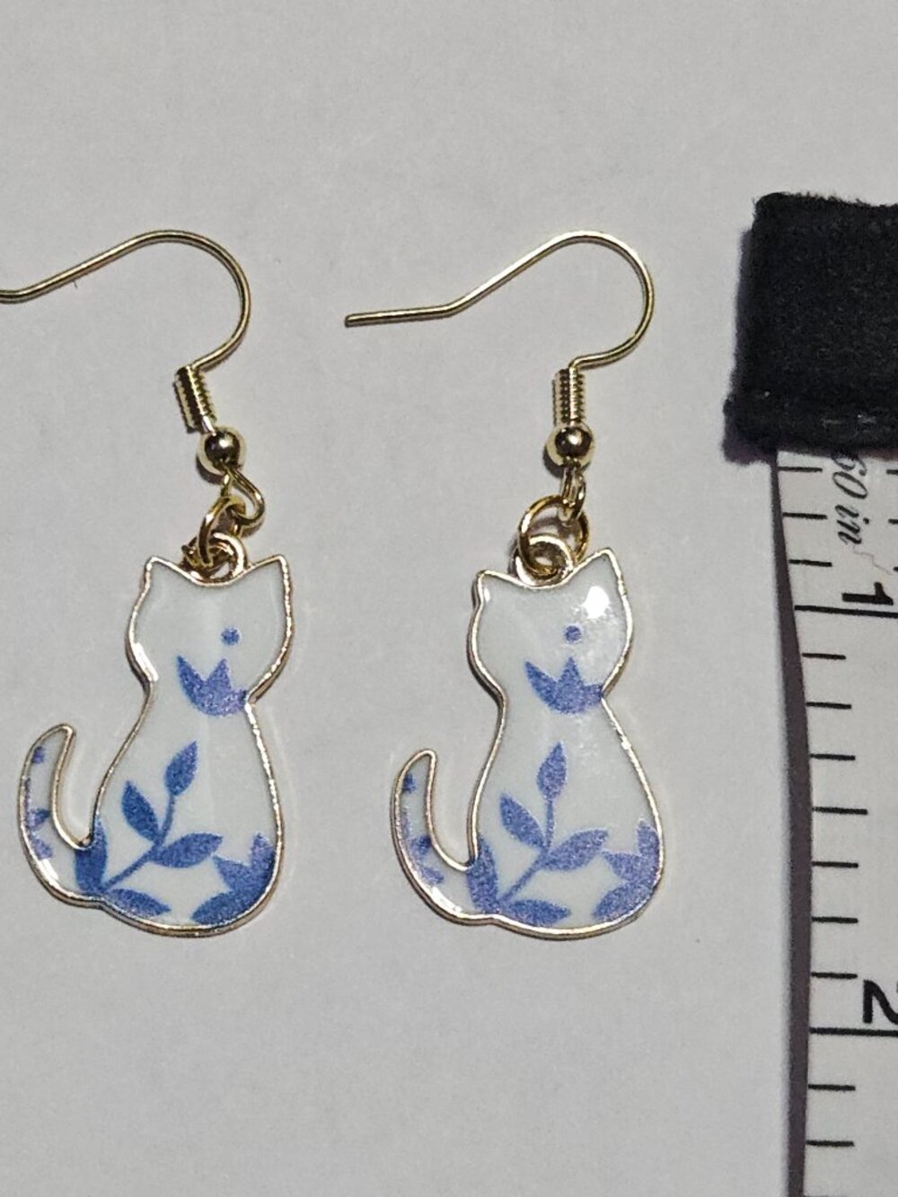 Handmade Cat Earrings- Blue Floral